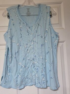 Light Blue Floral Sleeveless Button Front Pajama Top by Simplicity